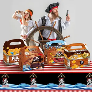 Xindeli DD227 12 pcs Caixas de papel tesouro pirata bolo comida chocolate caixas de papel kraft com alça para festa de aniversário favores