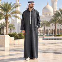 Qamis à capuche pour hommes musulmans, style islamique arabe saoudien marocain, fermeture éclair sur le devant, manches longues, vêtement traditionnel du Moyen-Orient