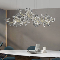 Nouveau design moderne, lustre en verre transparent doré en forme de feuille de Ginkgo, lampe de plafond avec lumières LED blanc chaud pour villa, restaurant, AC