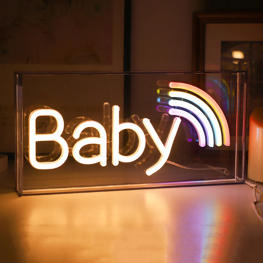 Letreiro de néon para bebês, caixa de luz LED para presente de aniversário, decoração de mesa para casa e quarto
