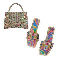 Sandales plates d'été sexy pour femmes, ornées de strass colorés, idéales pour la plage, avec sac à main tendance assorti