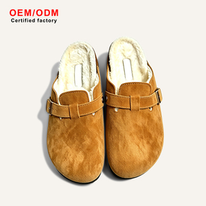 Pantuflas tipo mule unisex de nubuck con forro afelpado, suela de madera, cálidas para invierno, sin talón, de ante, antideslizantes, cómodas, al por mayor - Product Image 1