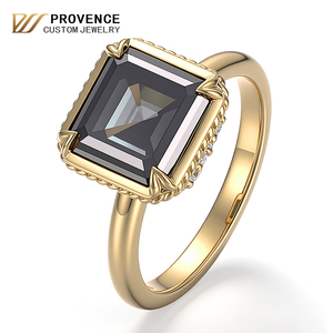 โรงงานเครื่องประดับ PROVENCE ขายตรง แหวนทอง 14k 18k รับรองโดย GRC แหวนพลอยสีดำทรง Asscher Cut 3.5 กะรัต ของขวัญสำหรับผู้ชาย - Product Image 1