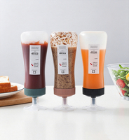 Botella de salsa PET invertida de 350 ml con tapa abatible tipo mariposa, dispensador de salsa de tomate, mostaza y aderezo para ensalada, dispensador de condimentos de plástico.