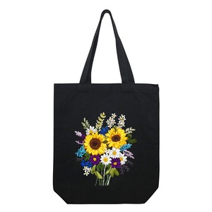 Beginner Adults Stamped Floral Embroidery Kit Printed DIY Canvas Bag Cotton Tote Pouches Cross-Stitching & Needlework Crafts