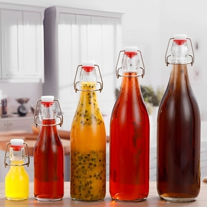 Tapa abatible fácil Bebida transparente Cerveza Vino Botellas de agua 500ml Botella superior oscilante de 1 litro para bebida Agua Vinagre - Product Image 6