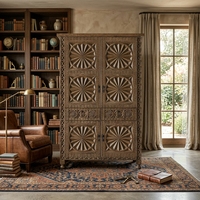 Meuble bar Valencia de luxe en noyer sculpté, armoire de rangement pour villa, hôtel, salon, vente en gros sur mesure