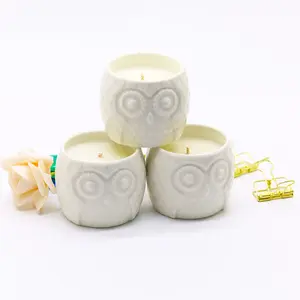 Creative Lovely Candle Jars New Design Geometric Owl Shaped Wax Scented Candle Jars White Soy Wax Candles