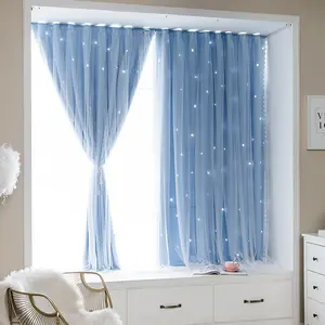 Bedroom Double Layer Finished Product Customization Korean Princess Style INS Web Celebrity Hollow Star Shading Curtain