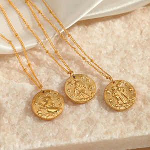 Collar de Acero Inoxidable con Signo Zodiacal en Relieve, Cadena de Satélite con Cuentas de 12 Horóscopos, Joyería Astrológica que No se Deslustra - Product Image 2