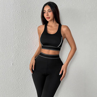 Ensemble 2 pièces transfrontalier : Gilet de sport respirant et résistant aux chocs, et Pantalon de sport taille haute moulant, tendance, pour la course, le fitness et le yoga