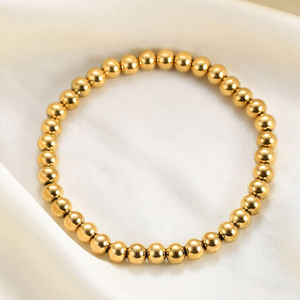 Bracelets plaqués or 2026 pour femmes, bijoux faits main, perles dorées, bracelet élastique uni, bracelet de voyage, vente en gros - Product Image 1