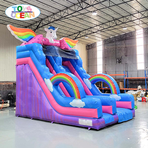 Toboggan aquatique gonflable licorne, toboggan arc-en-ciel pour enfants à usage sec et humide pour fête d'anniversaire - Product Image 4