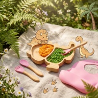 GL Vente en gros de fournitures personnalisées de dinosaure pour bébé Ensemble d'assiettes en bambou pour bébé Cadeau pour nouveau-né Ensemble d'assiettes en bambou pour enfants
