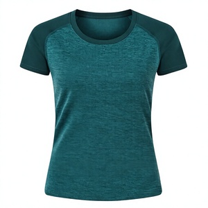 T-shirt côtelé décontracté d'été pour femme, manches contrastées, col rond, manches courtes, imprimé - Product Image 2
