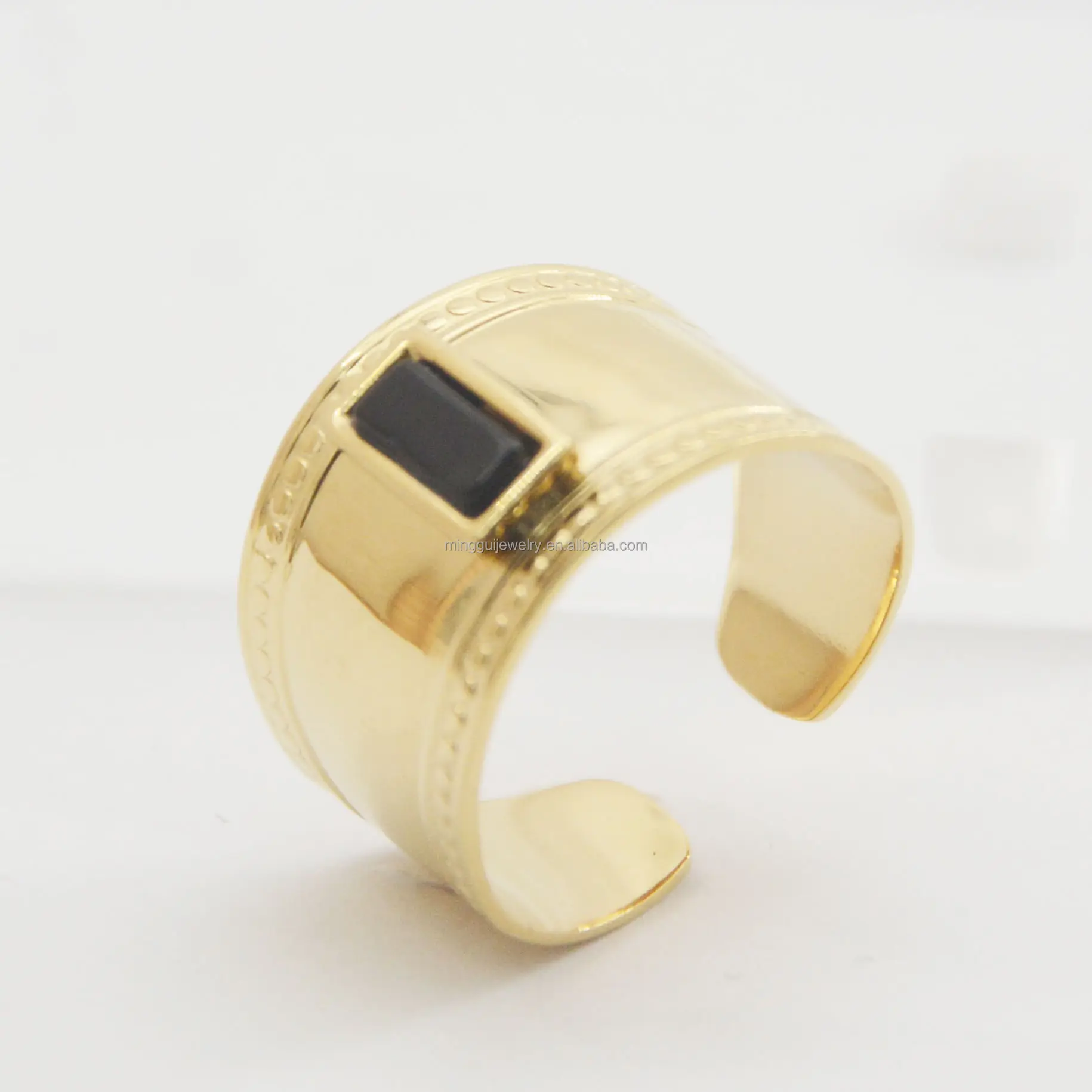 Latest Smooth surface embossing single stone ring designs  new gold ring gift for men woman