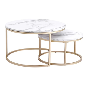 Juego de Mesa de Centro de mármol y hierro forjado nórdico, mesas laterales redondas modernas con pata dorada para sala de estar - Product Image 3