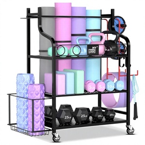 Support de rangement pour tapis de yoga pour <span class=keywords><strong>cuisine</strong></span> - Étagère métallique pliable à roulettes à quatre niveaux, sans perçage, de type au sol, portable - Product Image 1