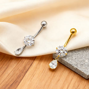 क्रिस्टल पानी ड्रॉप पेट बटन छल्ले के फैशन महिला नए डिजाइन टाइटेनियम बॉडी गहने थोक - Product Image 1