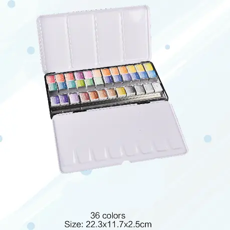 Amazon Hot High Quality 36 Colors Solid Watercolor Painting Water Color Paint Set In Tin Box