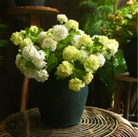 Fleurs artificielles d'hortensia à trois têtes, qualité supérieure, fleurs en soie imprimées en 3D, décoration intérieure, style européen et américain