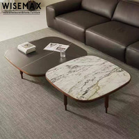 WISEMAX FURNITURE Table basse moderne nordique en bois de noyer noir avec plateau en marbre pour hôtel, bureau, café, villa