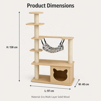 Grand arbre à chat 158 cm, structure d'escalade multi-niveaux pour chat, poteau à gratter en sisal, hamac, grotte en forme de tête de chat, contreplaqué