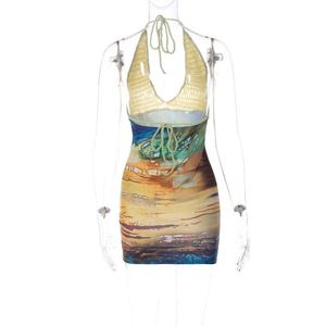 Sexy Women Bikini Cover-UPS Hanging Neck <strong>Lace-up</strong> Knitted Sexy Hollow Out <strong>Summer</strong> Beach Swimwear Cover-up - Product Image 3