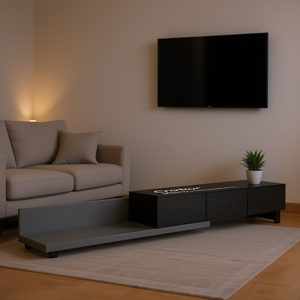 Crator Wood Modern Extensible TV Stand Consola multimedia negra y gris con 3 cajones - Product Image 2