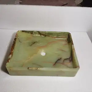 Kare şekli yeşil oniks mermer taş lavabo lavabo