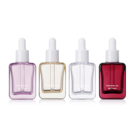 Nouveau Flacon Compte-gouttes en Verre à Fond Épais de 30 ml, Carré Plat, Violet Transparent, pour Sérum et Huile Essentielle, Emballage Cosmétique de Luxe Personnalisé