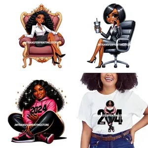 New Years African American Beautiful Black Curvy Women Melanin 2024 Streetwear Urban Girls DTF Transfers Stickers For Sweatshirt