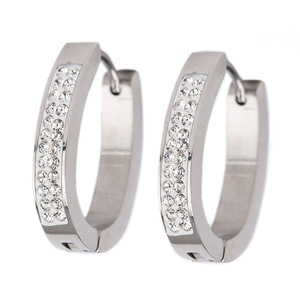 Pendientes de Aro de Acero Inoxidable con Engaste de Canal de Cristales de Una Sola Fila de 4 mm, en Acero Blanco, Oro Blanco y Acero AB, Joyería de Moda - Product Image 1