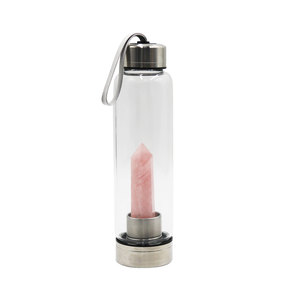 Gourde en verre inoxydable, 10 ml sans Bpa, 16oz, en cristal, pour guérison, avec Quartz Rose, transparent - Product Image 4