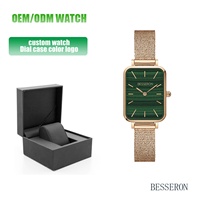 Montre-bracelet de luxe pour femme OEM ODM, cadran carré, bracelet en cuir minimaliste, acier inoxydable, quartz, étanche
