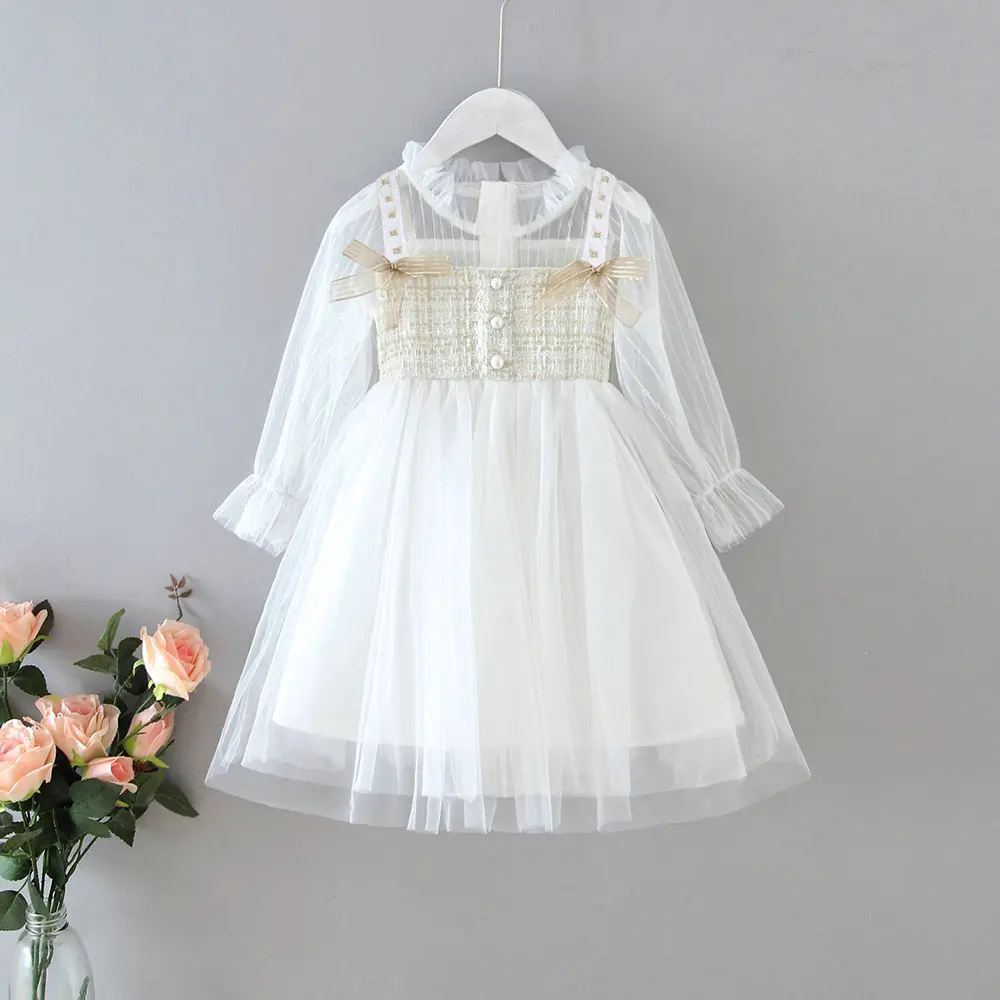 Autumn 2-7Y Cute Kids White Pink Lace Dress Girls New Year Costumes Girls Baby Girl Gown Dresses Tutu Dress