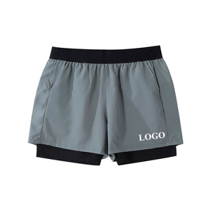Pantalones Cortos Deportivos para Hombre, Casuales, para Correr, Fitness, Doble Capa, con Cierre Elástico en la Cintura, Color Sólido, Estilo Bermuda - Product Image 2