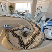 Escalier droit flottant en marbre naturel Goldtop OEM/ODM sur mesure, marches d'escalier modernes en grandes dalles polies blanc Panda pour intérieur