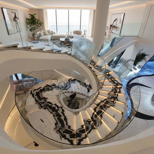 Escalera Recta Flotante de Mármol Natural Personalizada OEM/ODM de TMZ, Diseño Moderno para Interiores, Escalones de Gran Formato en Mármol Blanco Panda Pulido - Product Image 1