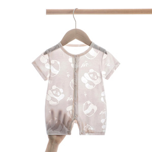 Combinaison pour bébé à manches courtes, fine, d'été, unisexe, respirante, en tricot, avec boutons-pression, en fibre de cellulose régénérée - Product Image 1