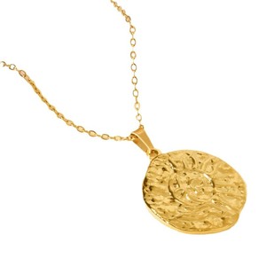 Collier ras du cou martelé en acier inoxydable 304 plaqué or 18 carats avec pendentif soleil en relief rétro pour femme - Product Image 5