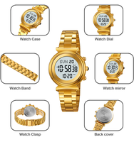 Montres électroniques Skmei 2408, nouvelle arrivée, chronomètre, compte à rebours, bracelet en acier inoxydable, boîtier rond en alliage, montre numérique pour femme