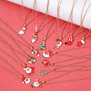 Christmas Pendant <b>Necklace</b> Zinc Alloy Santa Claus Reindeer Christmas <b>Tree</b> Gift Jewelry For Women Holiday Fashion Accessory - Product Image 1