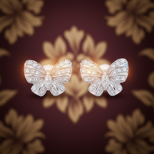 E1645 Orecchini a Farfalla in Oro Bianco con Diamanti Taglio Brillante Rotondo Stile Carino per Uso Quotidiano Femminile - Product Image 2