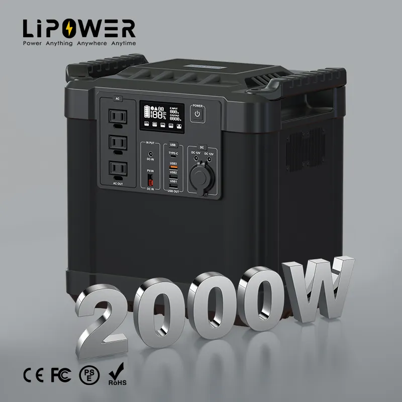 LipowerLiFePO4バッテリー発電所2000wソーラーパネル携帯電話ラップトップキャンプ用ポータブルパワーバンク
