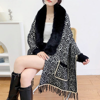 Cape de luxe en fausse fourrure pour femme, imprimé chameau, manches chauve-souris, Poncho, pull, Cape, châles