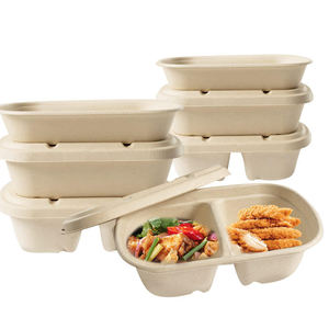 Natural Bagasse 2CP 750mL Rectangular Compostable <b>Takeaway</b> <b>Container</b> Leakproof Eco Friendly Disposable Food Packaging Box - Product Image 2