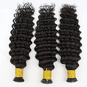 Deep Wave Microlinks I Tip Hair Extensions For Black Women Brazilian Human Hair Loose Curly Bundles Weave Bulk