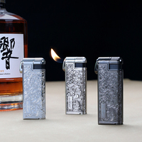 Briquet à gaz portable JIFENG JF-121 au design classique en métal gaufré, rechargeable pour pipe à tabac, utilisation en extérieur