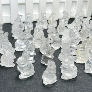 Mini Size 3 Cm Crystal Carving Cute Clear Quartz Rabbit Small Animal Natural For Healing Gift